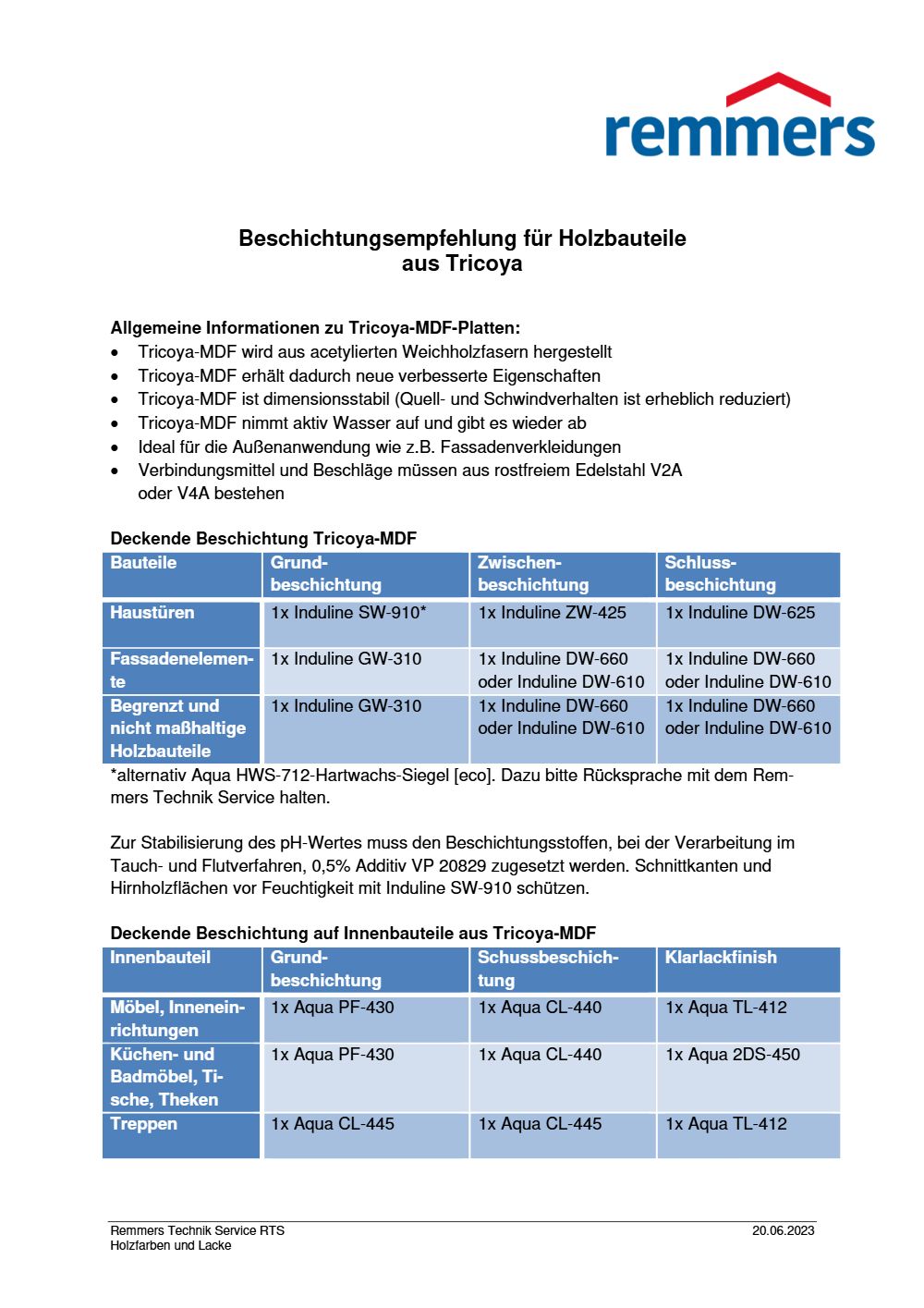 Beschichtungsempfehlung für Holzbauteile aus Tricoya