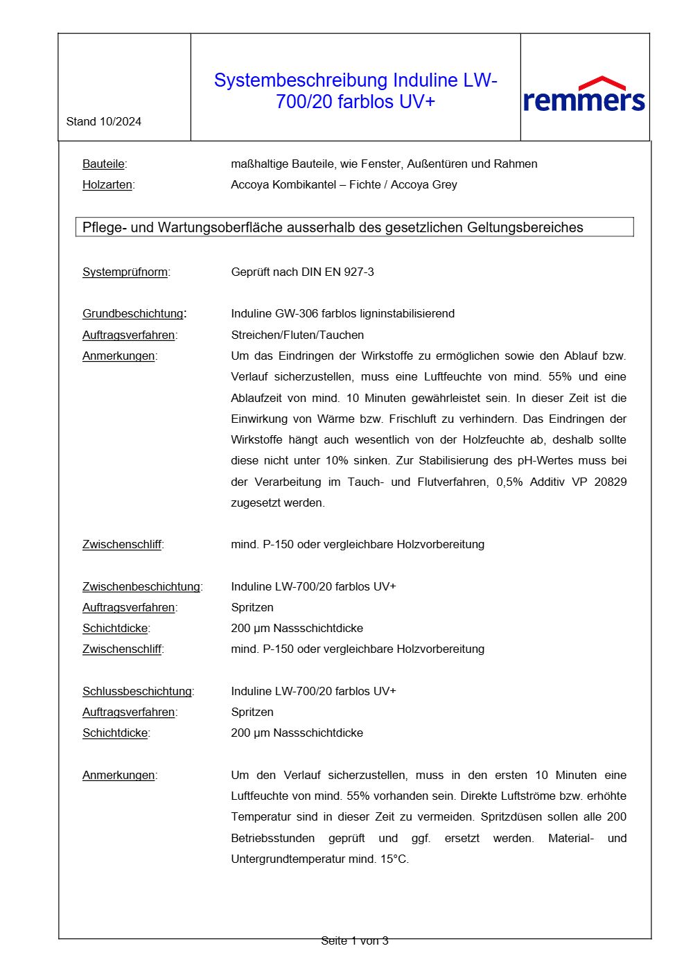 Systembeschreibung Induline LW- 700/20 farblos UV+