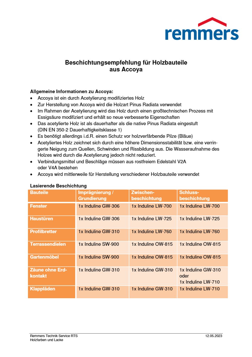 Beschichtungsempfehlung für Holzbauteile aus Accoya
